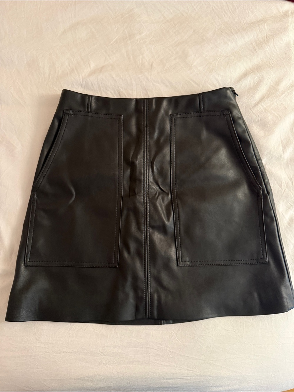 H&M Black Faux Leather A-Line Mini Skirt